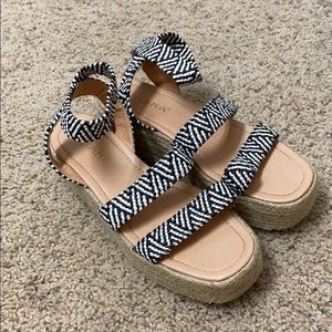 Black and white striped strappy sandals